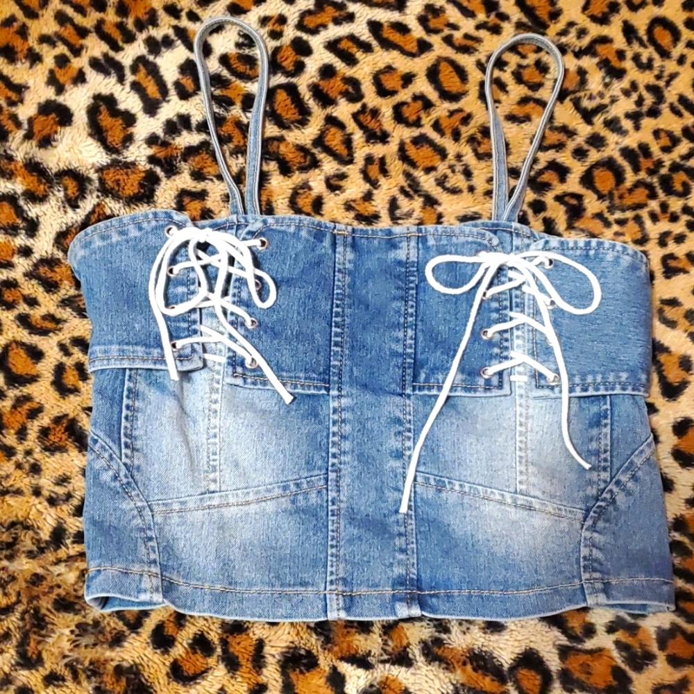 Belle Amie Women's Small Denim Lace Up Bustier